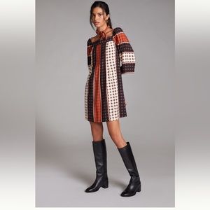 Anthropologie Brown Abstract Motif Mini Dress Size 8 like new